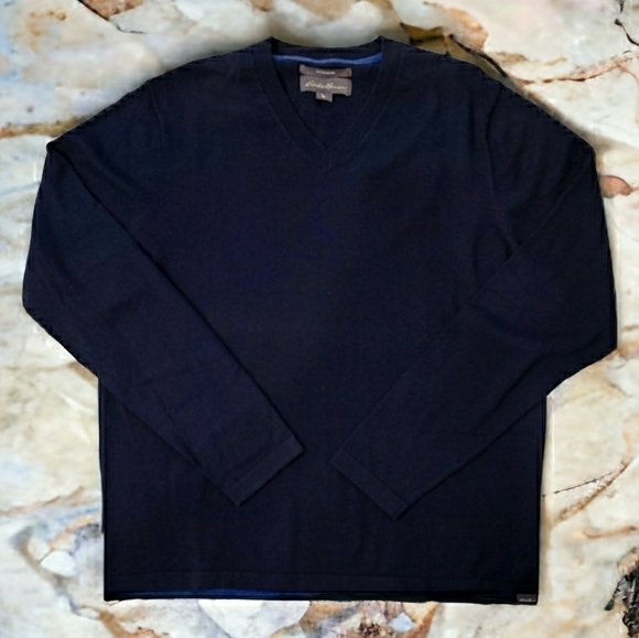 Eddie Bauer Cotton And Merino Wool Blend V-Neck Sweater - Size Large - Picture 2 of 5